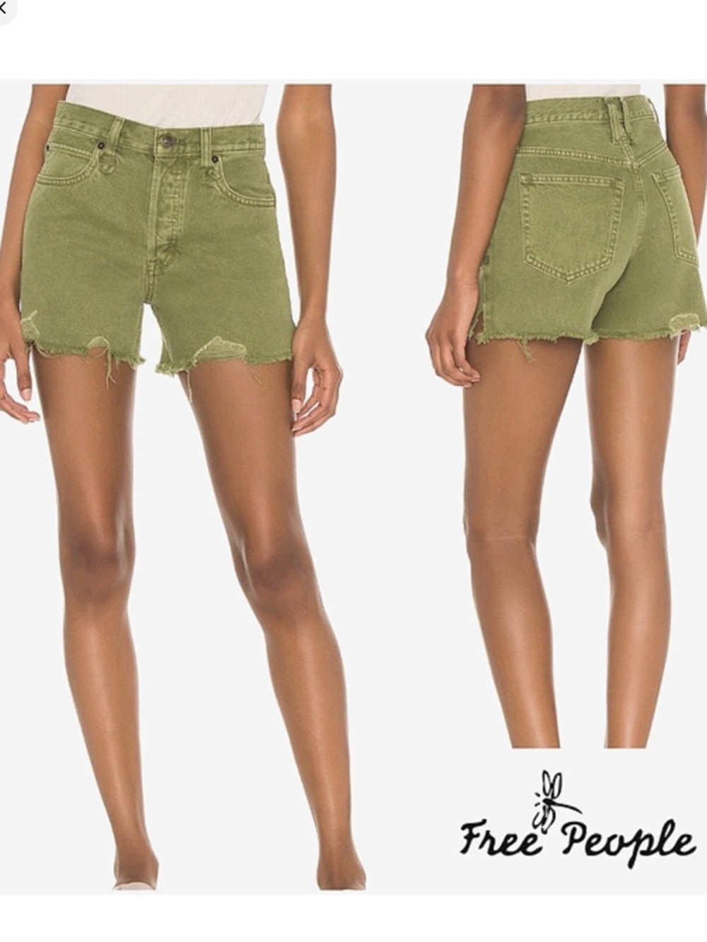 We the Free  Makai High-Rise Olive Green Denim Cutoff Shorts Distressed Size 29